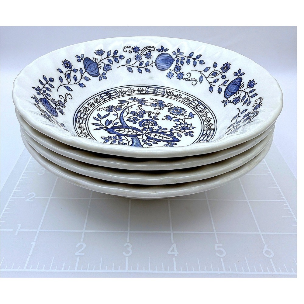 1980s Myott Meakin Blue Onion Nordic Set of 4 Cereal Individual Size Bowls 6.5" - Picture 2 of 8
